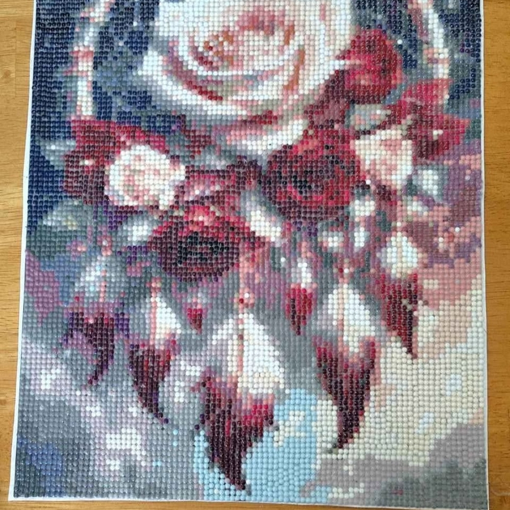 Floral Mosaic Art with Red and Blue Accents